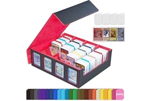 MATLARN Boîte Rangement Carte, Boîte à Cartes pour de 3000+ Cartes, Magnétique Cuir Card Box Avec 24 Séparateurs Colorés et 4 Clips de Clôture, MTG Deck Boxs pour TCG CCG Yugioh, Rouge