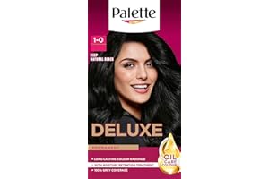 Palette Deluxe Creme Colouration 1-0 Deep Natural Black Hair Dye, Permanent Hair Dye, Long-Lasting Hair Colouring with Moisture Retention Treatment and 100% Grey Coverage