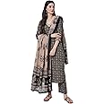 Arayna Women's Cotton Block Printed Straight Kurta with Palazzo Pants and Dupatta Set