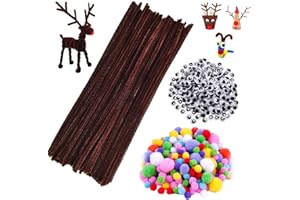 KOIROI Set Scovolini, Creativi Bambini Set Bricolage, Forniture di Materiale Fai-Da-Te, Kit per Lavoretti per Bambini, Scovolino Marrone per L'artigianato, Scovolino e Pompon