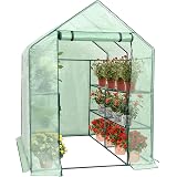 Serra Da Esterno Portatile GYMAX 8 Ripiani - 139x144x195 Cm, PVC Impermeabile, Porta A Zip, Ideale Per Piante In Vaso E Orto