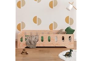 smartwood Letto bambini 80 x 180 TILA 2L - letto montessori bambini con ringhiera - Varie opzioni di ingresso - lettino bambino singolo 180x80 - Legno Naturale