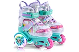 SULIFEEL Tęczowy jednorożec regulowane rolki dla dzieci ze świecącymi kółkami dla dziewcząt i chłopców