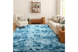 SOANNY Tappeto Soggiorno a Pelo Lungo, Lavabile, Antiscivolo e Morbido, Tie-Dye Shaggy per Camera da Letto e Bambini, Scendiletto, 160x230 cm, Blu Scuro