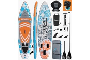 UPWELL Aufblasbares Stand Up Paddle Board 350/340/335/320cm mit SUP-Zubehör Inklusive Rucksack, Reparatursets, Rutschfestes Deck, Kajaksitz, Leine, 3 Flossen, Paddel und Handpumpe