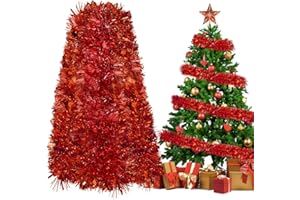 REFORUNG Weihnachten Lametta Girlande, 10 M Glänzende Weihnachtsgirlande Tinsel Weihnachtsbaum Deko Lametta Metallische Lametta Girlande Für Weihnachten, Hochzeiten, Urlaubsfeiern Dekoration (Rot)