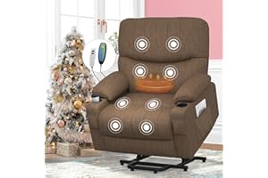 SQUEBILIFE Recliner Armchair Electric Recliner Chair with Massage & Heat, Extended Footrest, Oversized Riser Reclining Chairs Lift Chair Lounge Sofa with Type C+USB Dual Drink Holders Side Pockets