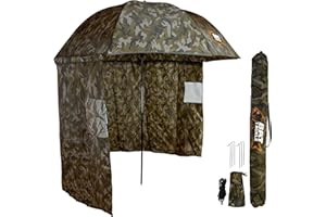 BAT Tackle Angelschirm mit Seitenwand | Inkl. Heringe und Abspannleinen | Schirmzelt | Windschutz | Regenschirm