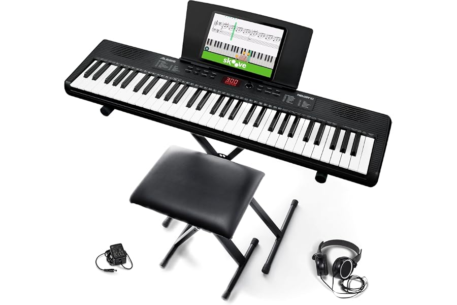 Alesis Melody 61 Teclado Piano Eléctrico para Principiantes con 61 Teclas, Altavoces, Soporte, Banqueta, Auriculares, 300 Son