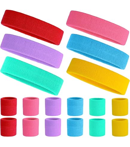 Lot De 6 Bandeaux De Tête + 12 Bandeaux Poignet Sport – Polyester-coton, 6 Couleurs, Pour Basket, Tennis, Running - 7