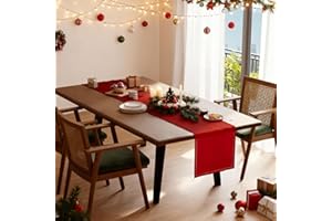 Encasa XO Runner da Tavolo | Puro Cotone con Design Orlato | Dimensioni 40x183 cm | Rosso - Lavabile in Lavatrice