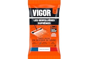 Vigor Serpillières Suprêmes 3 en 1 | Nettoie, Ravive l'éclat et Dégraisse | Formule Enrichie en Cristaux de Soude | Sans Rinçage - Sols Carrelés | Fabriqué en France | x15 Serpillières Extensibles