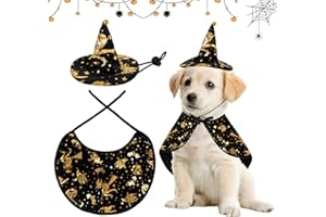 JODSEN Halloween Kostüm Hund,Haustier katzenkostüm Umhang mit Zaubererhut Läutende Glocke Welpe Cosplay-Kleidung für kleine mittelgroße Hunde Katzen Halloween-Party Eve-Paraden Dekoration