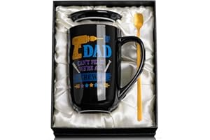 Biching Fathers Day Birthday Gifts for Dad, Dad Gifts from Daughter Son, 18oz Coffee Ceramic Mug Gifts Set, Cool New Dads Present with Beautiful Presentation Box, Gold Spoon, Greeting Card