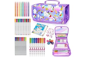weirtoya Fruchtduft Filzstifte Kinder Auswaschbar Set mit Einhorn Federmäppchen, Einhorn Aufklebern, Stempeln und Einhorn Malbuch, zum Ausmalen von Gemälden Einhörner Geschenke Mädchen