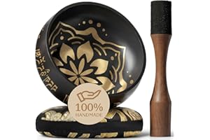 SILENT MIND Pregiate Ciotole Tibetane Incise a Mano – Campana Sonora & Ciotola da Meditazione con Cuscino – Strumenti di Guarigione Vibrazionale – Strumenti di Guarigione dei Chakra – Set Regalo Mindfulness