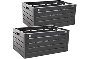2FRIENDS Caja plegable con decoración de madera, juego de 2 unidades, aprox. 60 l/60 x 40 x 28 cm, de plástico resistente, color antracita, fabricado en Europa
