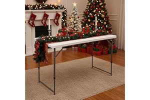 SKYLANTERN® Table Pliante 120 cm d'Appoint Rectangulaire Blanche Hauteur Réglable - Table de Camping 6 Personnes L120 x l60 x H74cm en HDPE Haute Densité Épaisseur 3,5 cm