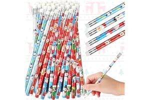 Tenare 60 Pcs Christmas Pencil with Eraser 12 Style Snowman Stocking Santa Claus Christmas Tree Reindeer Pencils Xmas Gift for Kid Student Xmas Stocking Fillers Stationery Party Favors (Vivid)