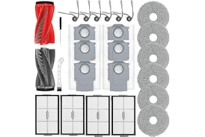 BUXEBUX 26 Stück Zubehör für Roborock Saros 10R, Qrevo CurvX Saugroboter Ersatzteile, 2 Hauptbürsten, 4 HEPA-Filter, 6 Wischpads, 6 Seitenbürsten, 6 Staubbeutel, 1 Schraubendreher, 1 Sauberes Werkzeug