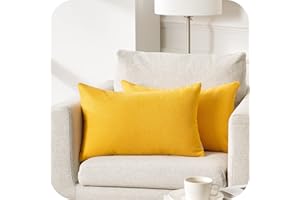 Topfinel Juego 2 Fundas Cojines Cama Sofas de Chenilla Algodón Lino Duradero Almohadas Decorativa de Color sólido para Sala de Estar sofás Camas sillas Dormitorio Jardín Coche 40x60cm Amarillo
