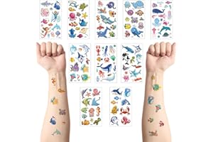 HONGP 10 Pcs Ocean Temporary Tattoos Stickers for Kids,Ocean Party Bag Filler Favors Cute Fake Tattoos Stickers for Kids Boys Girls School Rewards Gifts
