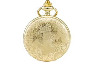 SEWOR Fleur Coque Cadran Mouvement à Quartz Japonais Montre de Poche avec la Mode Double chaîne (métal et Cuir)
