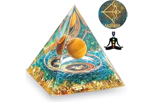 HuiJuKeJi Orgonit Pyramid Sagittarius Crystals Stone Constellation Gifts - 12 Constellations & Tiger Eye Stone Birthstone for Astrology Energy Healing Reiki Chakra Meditation Pyramid 6cm -Sagittarius