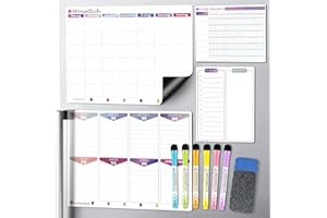 ‎KYONANO KYONANO Magnetischer Wochenplaner 4 Stk, Haushaltsplan Magnetisch inkl. Wochenplaner Monatsplaner To-do Tafel Habit Tracker, Wochenplaner Abwischbar, Planungstafeln Whiteboard Speiseplan Küche
