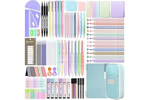 Focxoio 146PCS Aesthetic Stationery Supplies with Pen Case & Notebook,12 Pastel Highlighters,3 Erasable Pens,5 Multicolor Pen,5 Gel Pen,9 Mechanical Pencil Stationery Set for Students School Supplies
