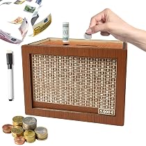 Hucha Contador Vintage De Madera - Para Ahorrar Hasta 5000, Objetivo Con Números, Regalo Para Niños (17x12.5 Cm)