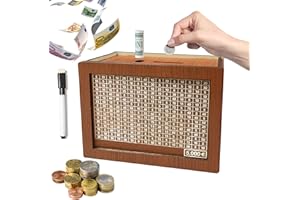 YEELAN Hucha con contador, hucha retro de madera, hucha de 5000 euros, hucha para marcar, la nueva hucha, caja de vacaciones, para billetes para adultos y niños, marrón oscuro, 20 x 14,5 x 7,6 cm