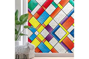 Zindoo Stained Glass Window Film Privacy for Glass Windows, No-Glue Frosted Window Film, Decorative Opaque Window Privacy Film UV Blocking Static Cling for Home Kitchen Office, 44.5x200 cm