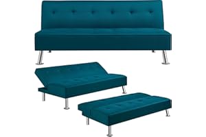 Yaheetech Divano Letto Reclinabile con Seduta Imbottita Convertibile in Letto 105° - 180° Mobile Regolabile da Soggiorno Salotto Stanza Ospiti Arredamento per Riposo Blu Acqua/Tessuto