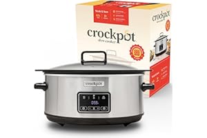 ‎CROCK-POT Crockpot Sizzle & Stew Digital Slow Cooker | 6,5 L (8+ Personen) | Abnehmbare induktionsgeeignete Schüssel für Fleisch und Gemüse | EU 2 Pin Stecker | Edelstahl [CSC112X]