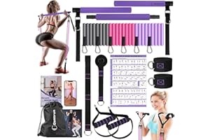 GOOCRUN Ensemble de Barres de Pilates et de Bandes de résistance avec poignées, Salle de Sport Portable à Domicile – Livré avec des Affiches et des vidéos de Fitness