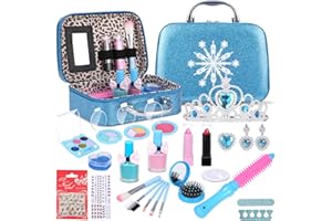 Zawaer Maquillaje para Niñas 32 Piezas, Set Maletin Maquillaje Niñas Lavable, No Tóxico Seguro, Tocador de Kit Maquillaje Princesa, Navidad, Regalo de Cumpleaños, Adecuado Mayores de 4 5 6 7 8 Año