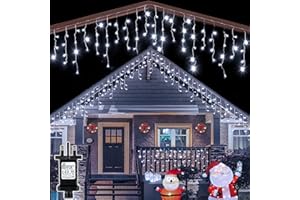 ZeMu Icicle Christmas Lights Outdoor, 216 LEDs 7.5m Waterproof Outdoor Fairy Lights Mains Powered, Hanging Christmas String Lights Plug in Cool White for Gutter House Roof Indoor Xmas Decorations