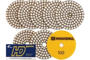 HIGHDRIL Diamante Lucidatura Pad - 8 pezzi #100 Set Tamponi Lucidatura Secco 100MM per Granito Pietra Marmo Pavimento, Kit di Pad di Lucidatura per Trapano Smerigliatrice Lucidatrice