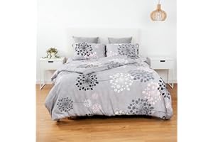 H HANSEL HOME Funda Nordica Cama 180 de 4 Piezas Transpirable Suave al Tacto 100% Microfibra, Funda Edredón 240x260cm, Bajera 180x200cm con 2 Fundas de Almohada 50x100cm - Rosa Ceniza