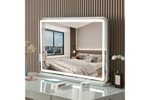 Jrswin Vanity Mirror with Lights, Hollywood Makeup Mirror with LED Lights Strap, Large Dresser Cosmetic Mirror with Touch Control, Wall-Mounted and Tabletop Mirror for Bedroom&Bathroom, (80CM x 55CM)
