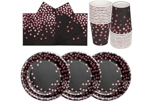PYAILI Oro Rosa Nero Stoviglie Feste 72 Pezzi Verde Erba Festa della Addobbi Ragazza Compleanno Dambini Articoli Feste Set Include Piatto Usa e Getta Carta Party Tazze Tovaglioli-24 Ospiti