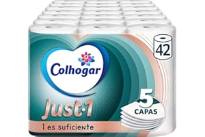 Colhogar Just 1 x42 - Papel Higiénico Extra Absorbente - Paquete con 6 Rollos - Papel de Baño de 5 Capas - Ultra Suave para Máximo Confort - Blanco (7x6)
