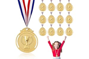 Ksvaye 12 Piezas Medallas Niños Medallas Oro Medallas Premios de Metal Medallas de Ganador con Patrón de Trofeo Grabado y Cinta para Niños Adultos Futbol Competiciones Deportivas