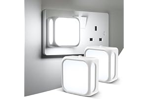 PURSNIC Night Light Plug in Wall, with Dusk to Dawn Photocell Sensor, 6000K Cool White, Brightness Adjustable, for Kids, Children, Bedroom, Hallway, Stairs, 2 Pack