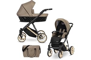 Kunert® IVENTO 2 in 1 Kinderwagen Kombikinderwagen komplettset I incl. Babywanne & Buggy Sportsitz mit Wickeltasche/Regenschutz +Fußsack I IVE 10 CARAMEL MACCHIATO/BLACK FRAME
