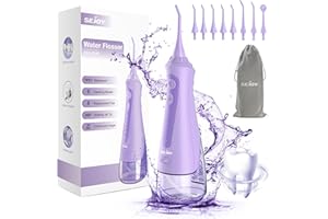 Sejoy Bezprzewodowy irygator do jamy ustnej, elektryczny, do czyszczenia zębów, 8 dysz zapasowych, 5 trybów, wodoszczelność IPX7, 230 ml, ładowanie przez USB, do użytku w podróży