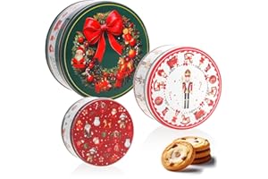 com-four® 3x latas de almacenamiento de metal – cajas apilables para galletas con corona de adviento, cascanueces & motivos navideños – recipientes para galletas & pasteles (3 piezas - Navidad)