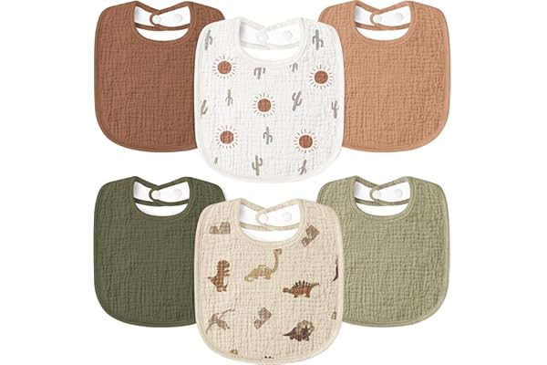 Susurration Bavoirs Bébé Mousseline Foulard, Doux Réglable Carré Bébé Bavoir 6 pack pour Unisexe Fille&Garçon