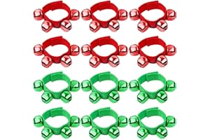 Augshy 12Pcs Christmas Wrist Bells Bracelets, Wrist Band Jingle Bells with Red Green Bells, Musical Instruments Adjustable Hand Ankle Bells for Christmas Gifts Kids Party Favor Toys